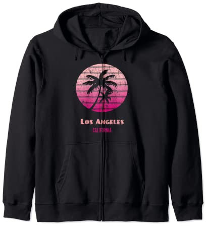 Vintage Los Angeles Camicia Donna Rosa Palme Retro Tee Felpa con Cappuccio