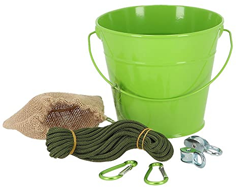 Rivanto® Flaschenzug Komplett-Set aus Eimer, Seil, 2 Karabiner, 2 Transferrollen