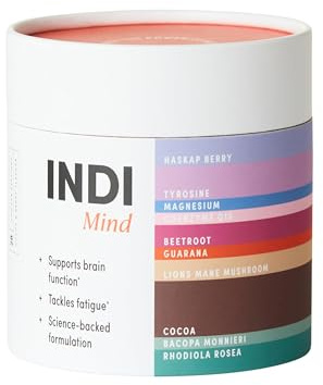 INDI Lion's Mane Mushroom Powder Supplement – Nootropic Brain Support for Focus & Mental Clarity – 15:1 Extract with Magnesium, CoQ-10 & Rhodiola – Chocolate Flavour, Vegan & Made in UK – 28 Servings