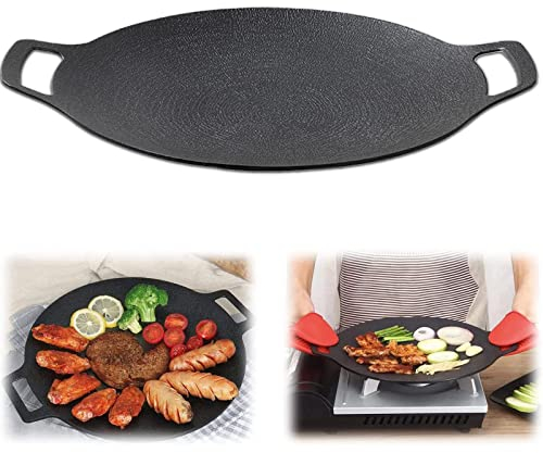 Multifunzione Bistecchiera in Pietra Medica Padella Antiaderente, Padella per Barbecue Coreana, Ghisa Stagionata Bistecchiera Rotonda con Manico Antiscottatura,1pcs,L