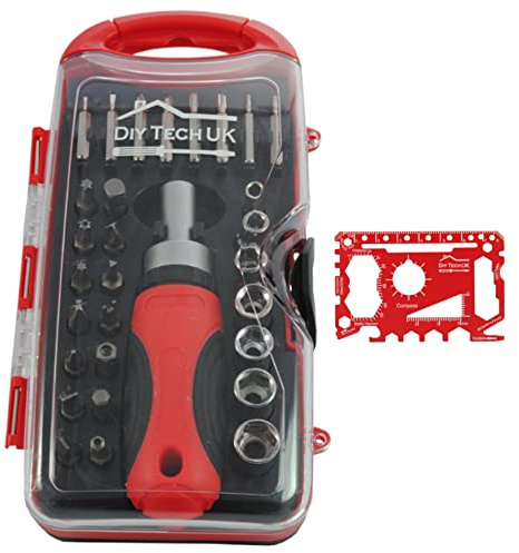 DIY TECH UK - 30 in 1 Magnetic Ratchet Screwdriver Set | Free 48 in 1 Credit Card Gadget - , Screwdriver & Precision Bits, Socket Wrench, Bit Holder, Handle, With Case