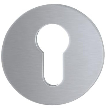 Edelstahl Klebe-Rosette rund Ø 55 mm – PZ-gelocht – Silber matt – selbstklebend mit 3M VHB – Türrosette für Innen- & Außentüren – rostfrei, montagefrei, langlebig – von Stahl-Design Tebart