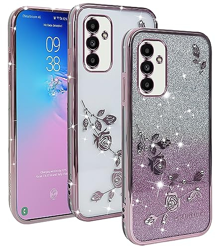 XINYEXIN Transparent Glitzer Hülle für Samsung Galaxy A14 4G/5G, Bling Glitter Handyhülle Ultradünn Stoßfest, Niedliche Glitzernde Schutzhülle für Frauen Mädchen - Roségold