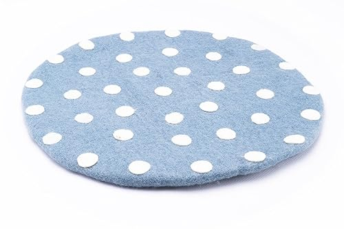 feelz Filzkissen Sitzkissen rund Filz mit weißen Punkten, bunt 100% Wolle 35 cm Höhe 1 cm Handarbeit (Taubenblau)
