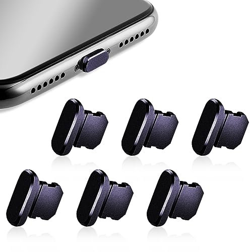 Rumyve 6-Piece Mobile Phone Anti-Dust Plug Set - Premium Aluminum Alloy Charging Port Covers for iPhone, iPad, and AirPods(Purple)