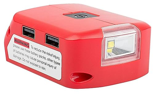 Power Source Adaptor for Milwaukee 18V Battery Adaptor with USB Charger/DC Port/Work Light USB Battery Adapter for Milwaukee 49-24-2371 M18 Heated Jackets