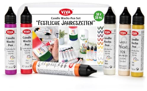 LM-Kreativ Wachspen - Set - Festliche Jahreszeiten - 10 Farben je 28 ml in praktischer Box - Kerzenstifte für Kerzen bemalen Set Kerzenstifte zum Verzieren Kerzenmalstifte Taufkerze selber machen
