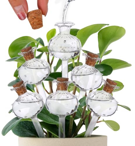 Beautywen 6Pcs 5.31 * 1.97'' Cactus Plant Waterer Glass Self Watering Globes Automatic Plant Watering Devices Plant Watering Balls Plant Watering Bulbs Plant Watering Globes Cactus Shape For Plants