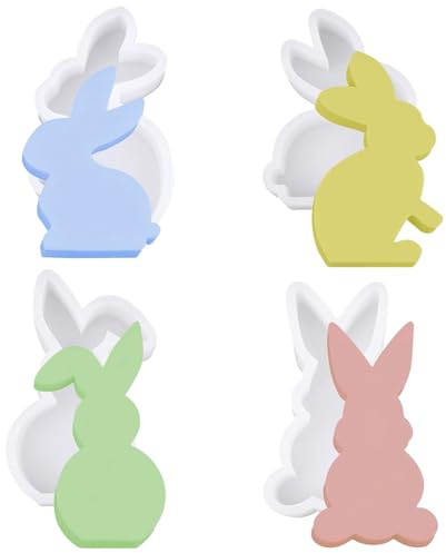 4 Piezas Transparente Pascua Molde de Silicona Conejo,3D Moldes de Silicona de Conejo Pascua, Moldes de Fundición de Velas de Conejo, Molde de Conejo DIY,para Handmade Soap Candle,Regalos de Pascua