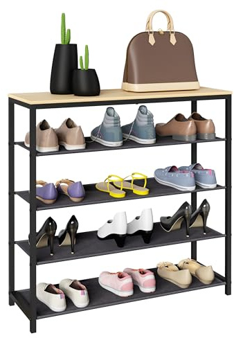 VCM Schuhregal 90x30x87 cm 4 Fächer Metall Holzwerkstoff Flurmöbel | Offene Schuhablage - Flur oder Diele - Familien - für mehrere Paar Schuhe - mit stabiler Konstruktion