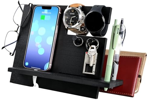Robomanor Geschenk für Herren, Weihnachten, Schreibtisch-Organizer, Holz, Telefonhalterung, Schreibtisch-Halterung, Geschenk für Vater, Vatertag, Original, Halterung, Geschenk zum