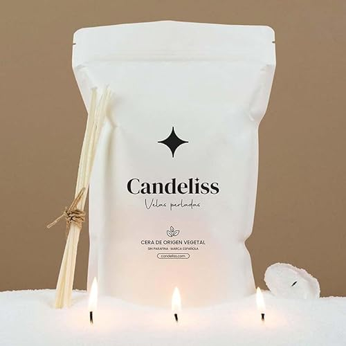CANDELISS Original Kerzensand mit Docht Set 2kg. Kerzen sand perlenkerzen Pearled candle powder wax set Wachsperlen wachsgranulat für kerzen granulat (2kg)