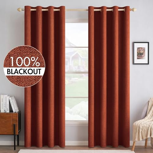 MIULEE Verdunklungsvorhänge mit ösen Gardinen Leinenoptik 2er Set 245 x 140 cm Ziegelrot Vorhang Blickdicht mit Ösen Thermovorhang Kälteschutz Vorhänge Wohnzimmer Schlafzimmer Wärmeisolierend