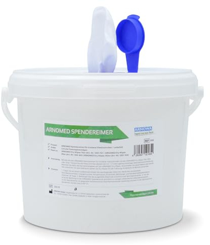 4x ARNOMED® Desinfektionstücher Trocken [140 Blatt/Rolle] mit Eimer | Flächendesinfektionstücher 15x30cm, Dry Wipes Disinfectant, Vliesrolle mit Reinigungstücher Flächendesinfektionsmittel Tücher