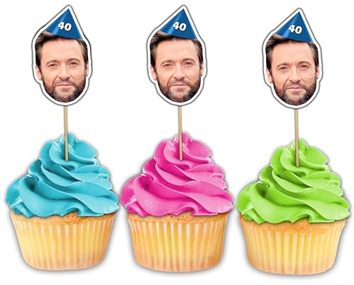 20 Personalised Photo Face Cupcake Topper Cake Decorations - Optional Hat Design - for Birthday Anniversary Stag Hen Party - includes all fixings 18th 21st 30th 40th 50th 60th 70th (20 Toppers)