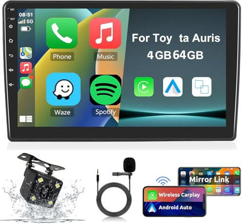 4-Core 5G-WiFi [4G+64G] Android Car Radio for To-yota Auris 2006-2011 Carplay Android Car, Radio 9 Inch Touchscreen Car Radio Bluetooth GPS Navigation FM RDS Radio 2 DIN Screen for To-yota Auris