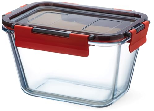 SIMAX Frischhaltedose aus Glas mit Deckel mit Clips aus Kunststoff, Cont 1,35 l, Maße: 185 x 132 x 105 mm – Borosilikatglas, 7636/L