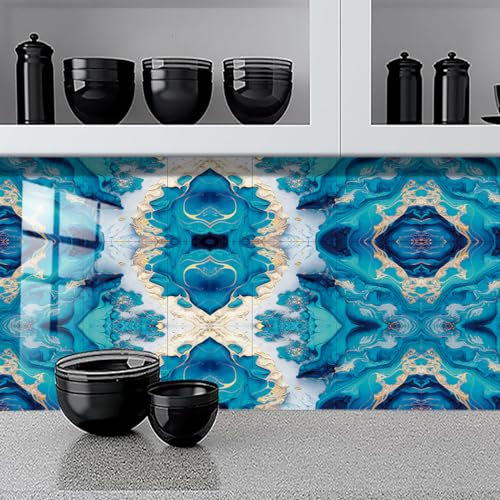 Piastrelle Adesive Cucina 15x15 Lake Blue Piastrelle Adesive Bagno Pavimento Adesivo Paraschizzi Cucina Adesivo Piastrelle Ceramica Carta Adesiva per Mobili Vintage(10 pezzi)