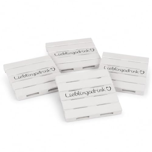 ReWu Holzuntersetzer Glasuntersetzer 4er-Set Palettenstyle 10 x 10 cm | Lieblingsdrink, Getränkeuntersetzer, Tischdekoration Holz, Shabby-Stil