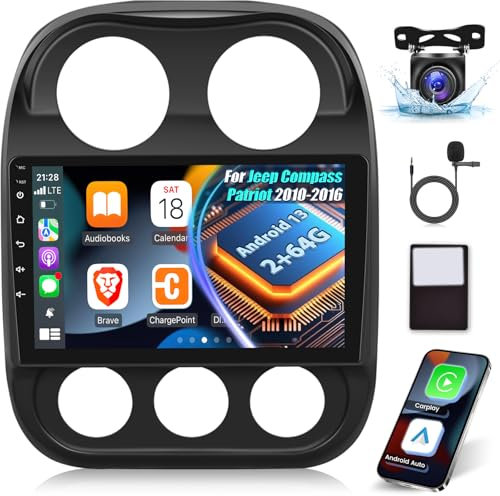 EKAT Autoradio per Jeep Compass Patriot 2010 2011 2012 2013 2014 2015 2016, [2G + 64G] 10.1 pollici Android Touch Screen Patriot Stereo, CarPlay/Android Auto/DSP Audio/1080P/SWC/Bluetooth/WiFi