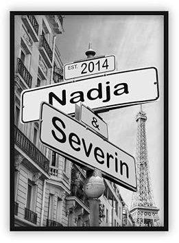 dockyardos® Geschenk zur Hochzeit für das Brautpaar | Jahrestag | Hochzeitstag | Geschenkidee | Geschenk für Paare | Valentinstag | Straßenschild (Eiffelturm | Paris)