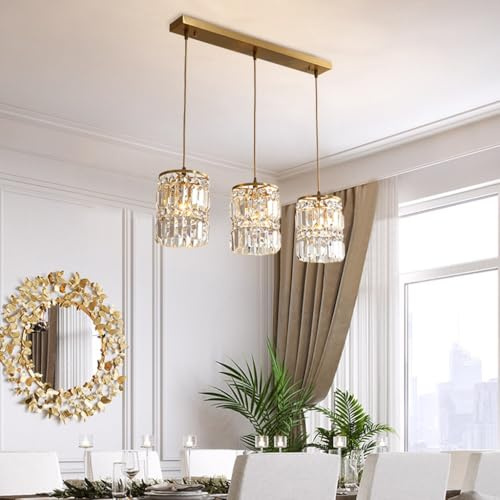 Pendelleuchte Modern Kristall Kronleuchter Esstischlampe E27 Hängeleuchte höhenverstellbar Pendellampe Esszimmer Gold Hängelampe Büro Kronleuchter Küchen Wohnzimmer Restaurant Deckenleuchten(B 3heads)