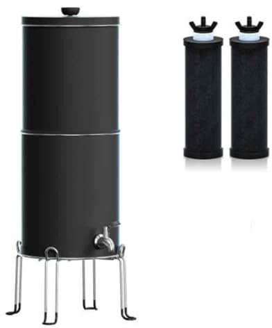 Purificador de agua portátil - 2,25 galones por gravedad con 2 filtros de purificación Filtro de agua de encimera de acero inoxidable(Black)