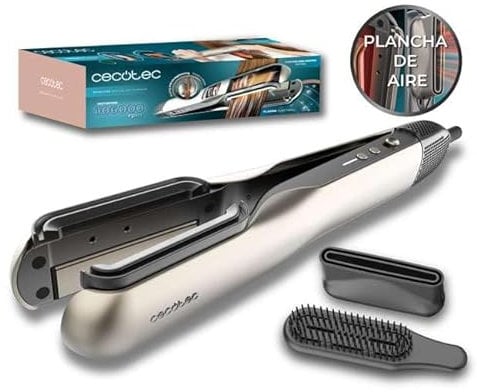Cecotec Plancha de Pelo con Aire RitualCare Air Lisse 2in1 Aluminium. 1000W, Seca y Alisa, Reduce el Daño por Altas Temperaturas, Motor Digital, 106000RPM, Plasma, Cerámica y Queratina