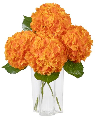 DuHouse 3 hortensias Artificiales Grandes, 50 cm, látex de Tacto Real, hortensias realistas para el hogar, Ramos de Boda, centros de Mesa, Fiestas, decoración de Sala de Estar (Naranja)