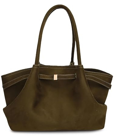 JABALUX Suede Tote Bag, Wildleder Tasche Damen Hobo Handtasche Damen Groß Vintage Schultertasche Slouchy Bag für Arbeit Büro Reisen Einkaufen Schule