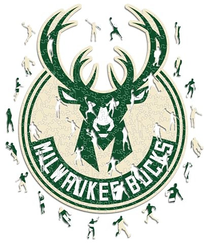 Iconic Puzzles - Milwaukee Bucks, Logo, Holzpuzzle, offiziell lizenziert von der NBA, 100% nachhaltig, Größe L, 500 Teile