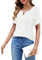 ROFUSSO Blusa de Mujer de Manga Corta Camiseta Cuello V Verano Elegante Blusa de Manga Corta Camiseta Casual Básica(Blanco,L)