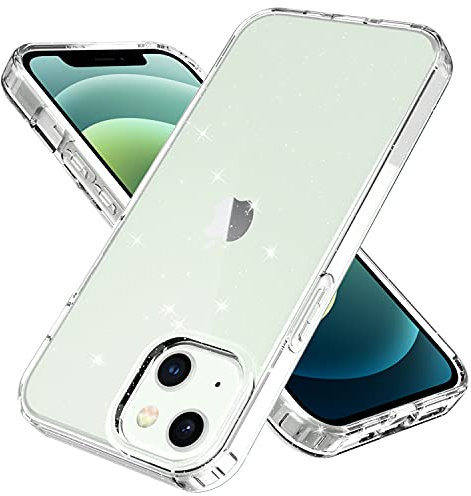 Riccase for iPhone 13/iPhone 14 Case, Clear Cute Glitter Sparkly Transparent Phone Case for Women Girls, Soft TPU Anti-Yellow & Shockproof Protective for iPhone 13/iPhone 14 6.1 Inch, Clear Glitter
