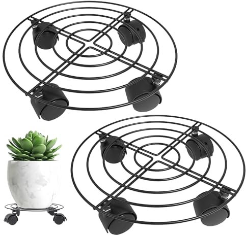 2 Pezzi Carrello per Piante con Ruote, 32 Cm Sottovaso con Ruote Nero capacità, Rullo per Piante, con Ruote Girevoli A 360° per Interni, Esterni, Casa E Giardino