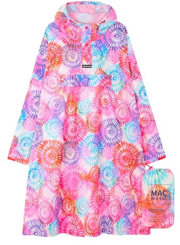 Mac in a Sac Festival Poncho - Packable Waterproof Cape - Unisex - Highly Breathable (8,000gsm) - Adjustable Snap Sides - Tie Dye