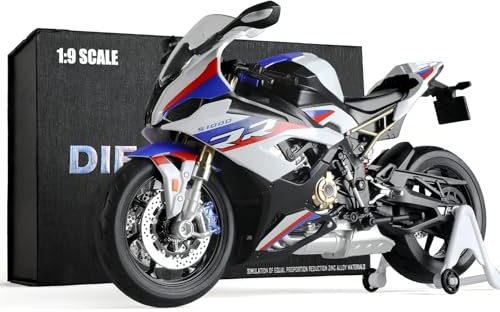 Risopen 1:9 Motorrad-Modell für BMW S1000RR, Metalldruckguss, Motorradmodell, keine Montage erforderlich, Mini-fertiges Moto-Geschenk für Erwachsene (weiß)