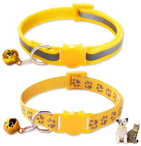 RVYEIOP 2 Stück katzenhalsband, reflektierende Halsband Katze mit Glöckchen, zum Schutz vor Verletzungen bei Nacht (gelb).