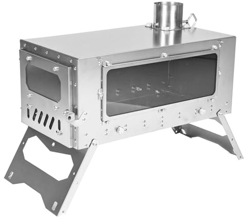 Estufa de leña ultraligera de titanio para tiendas de campaña con horno extraíble, estufa portátil de camping para calefacción, cocina y uso al aire libre