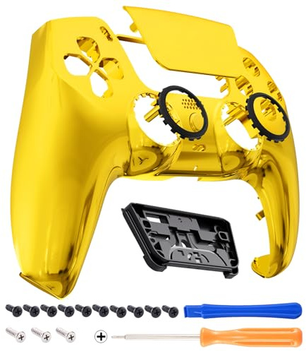 eXtremeRate Luna Redesigned Chrome Gold Front Shell Touchpad Compatible with ps5 Controller BDM-010 020 030 040 050 060, DIY Replacement Faceplate Custom Touch Pad Cover Compatible with ps5 Controller