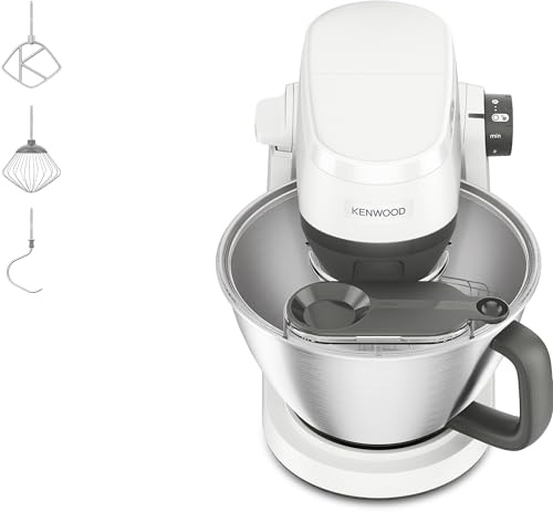 Kenwood KHC30 – Stand Mixer for Easy Baking and Kneading, Electronic Speed Control, Planetary Mixing, Stainless Steel Bowl, 3-Piece Tool Set, Splash Guard, Compact Design, White