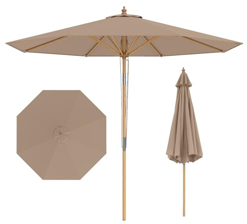 COSTWAY Ombrellone Giardino 280 cm, Inclinazione Regolabile 30° (Marrone) | Ombrellone Esterno con 8 Stecche, Anti-UV, per Spiaggia Piscina Cortile