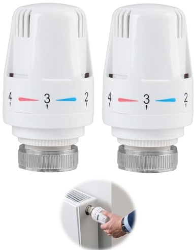 2 Stück M30 x 1.5 Heizkörper Thermostatkopf, Ersatzkopf für Heizkörperventil, Heizsystem Thermostat mit 5-Stufen Temperaturregelung, Frostschutz, Automatischer Temperatursteuerung für Zuhause und Büro