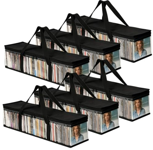 BAIFULAI 6 custodie per DVD, 60 x 15 x 22 cm, spazio per 160 DVD, CD, videogiochi, in PVC trasparente e tessuto in poliestere, con cerniera e manici rinforzati