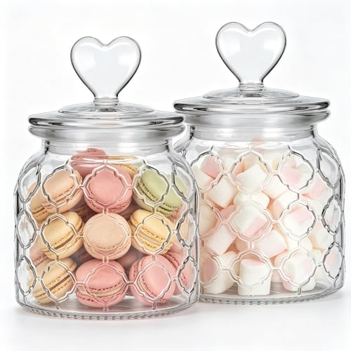 Hejo 2er Set Vorratsgläser mit Deckel Luftdicht | 650ml Bonbonglas mit Herzform – Süße Keksdose Glas für Küche, ideal als stylischer Vorratsspender für Müsli, Nüsse und Tee