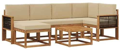 vidaXL Outdoor-Sofagarnitur 7 pcs Natur und Beige Massivholz Akazie, Garten Sofa, modernes Eckset, wetterfestes Loungemöbel, Terrassen Sitzmöbel für entspannten Komfort