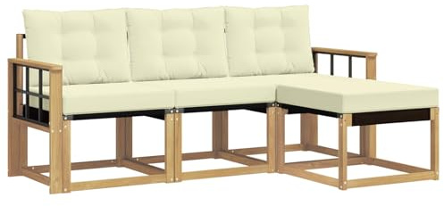 vidaXL Outdoor-Sofagarnitur mit Kissen 4 pcs Weiß und Creme, Garten-Sofa, modernes Lounge-Set für draußen, haltbar, gemütliche Terrasse-Sitze für jeden Anlass