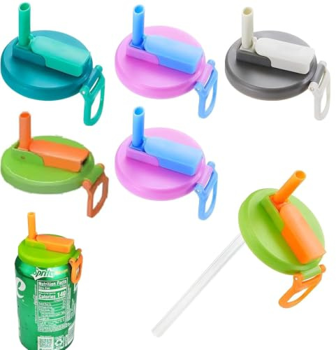 6 Pack Embhlittfe Soda Can Lids with Straw, Reusable Drink Covers Anti Spike, Can Covers for Drinks Cans, BPA-Free Plastic Can Tops Cover for Fizzy Drinks & Outdoor Use