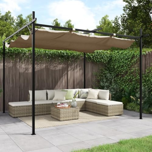 LoogCape Pergola con tetto scorrevole, tortora, 295 x 292 x 207 x 230 cm, tenda da giardino con tetto scorrevole, protezione UV, acciaio verniciato a polvere e alluminio, per terrazza