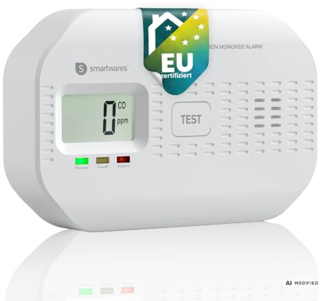 Smartwares CO-Melder, 10-Jahres-Sensor, 5-Jahres-Wechselbatterie, Display | 85 dB Alarmsirene, Elektrochemische Erkennung ab 30 ppm, Status-LEDs, Test- und Stummschalttaste, FGA-03011
