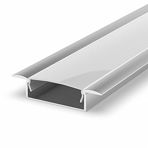Mextronic Anodised Aluminiumprofil eloxierte Aluminium Profile LED Profil Alu Einlassprofil breit M14-1 opal Abdeckung 100CM Alu für LED Streifen Leisten